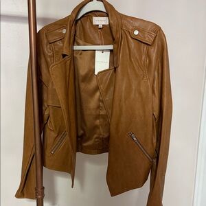 Skies Are Blue Brown Leather Jacket never worn!